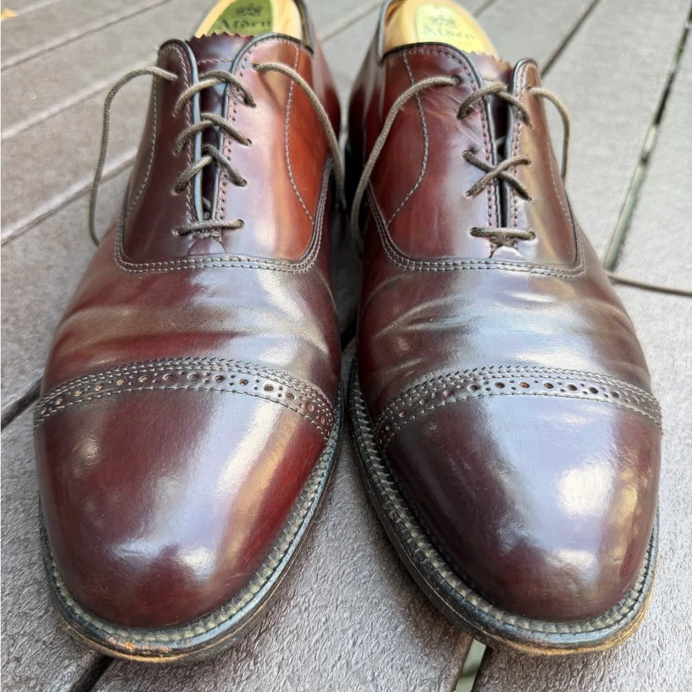 Alden Men's Burgundy/Brown Cap-Toe Blucher Oxfords